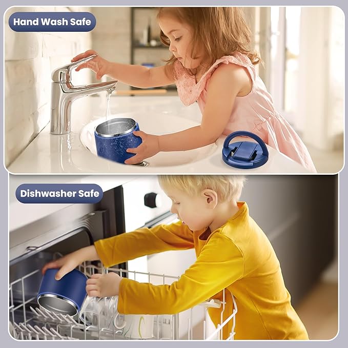 Soup Thermo for Hot Food Kids 14oz Lunch Containers with Buckle Lid Wide Mouth Hot Food Jar Vacuum Insulated Stainless Steel Bento Box Leakproof with Spoon(Blue)