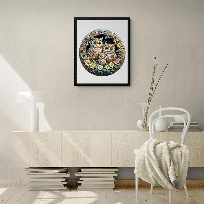 Wooden Puzzles for Adults - 3D Vision Effects Owl Family Wooden Jigsaw Puzzle - Unique Animal Shaped Wood Puzzles Adult - Creative Birthday Gift Family Game (300pcs)