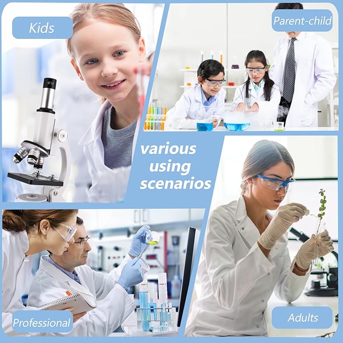 Microscope for Kids & Adults,40X-2000X Magnification.Equiped with Slides Set & Phone Adapter,Suitable for Students School Labs and Home Education(White)
