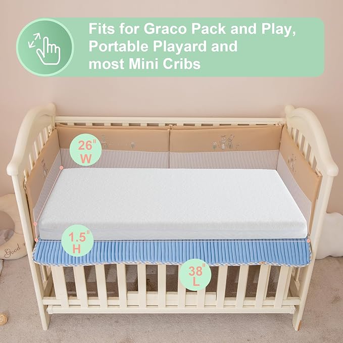 ANGELBLISS Pack and Play Mattress, 38 x 26 Pack N Play Mattress for Baby and Toddlers, Gel Memory Foam Mattress with Removable Cover, Dual Side Premium Playpen Mattress, BM-01