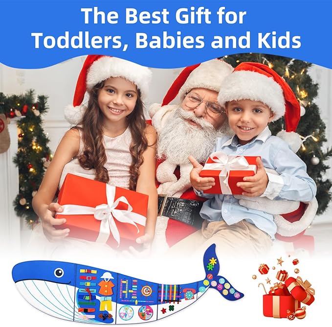 Whale Busy Board Montessori Busy Board, Sensory Toys Toddler Toys Sensory Wall Activity for Toddler- Preschool Learning Panel Center for Kids 3+ Year Old Boys Gifts Girls Gifts(Birthday Christmas) 