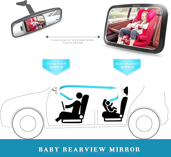 Shynerk Baby Car Mirror, Safety Car Seat Mirror for Rear Facing Infant with Wide Crystal Clear View, Shatterproof, 360° Rotation, Crash Tested and Certified