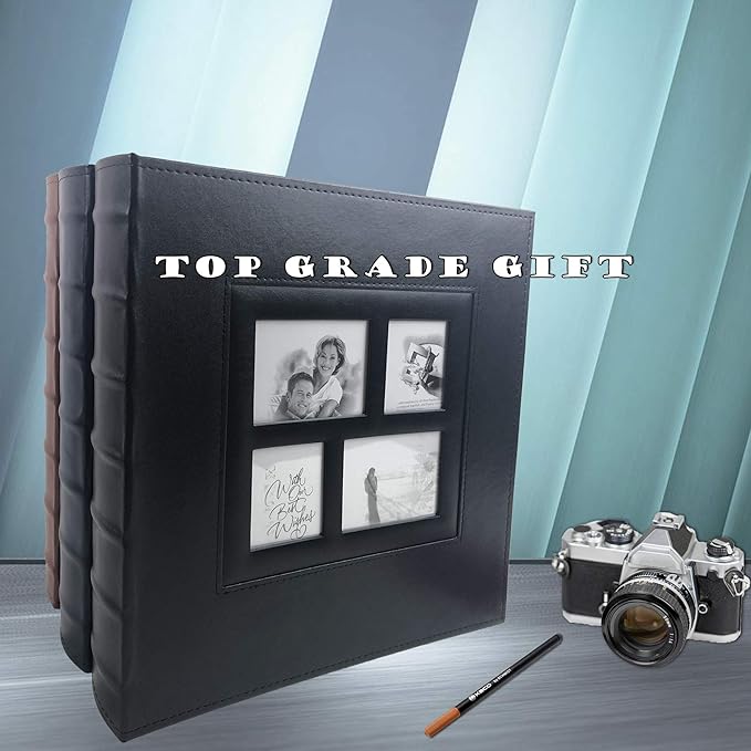 RECUTMS Magnetic Self-Stick 60 Pages Photo Album Family Album Leather Cover Hand Made DIY Albums 13.3 x 13.4 (Inches) Holds 3X5, 4X6, 5X7, 6X8,8X10 Photos(Blue)