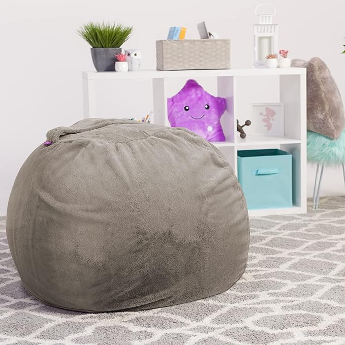 Posh Creations Bean Bag Chair for Kids, Teens, and Adults Includes Removable and Machine Washable Cover, Soft Faux Rabbit Fur - Gray, 38in - Large