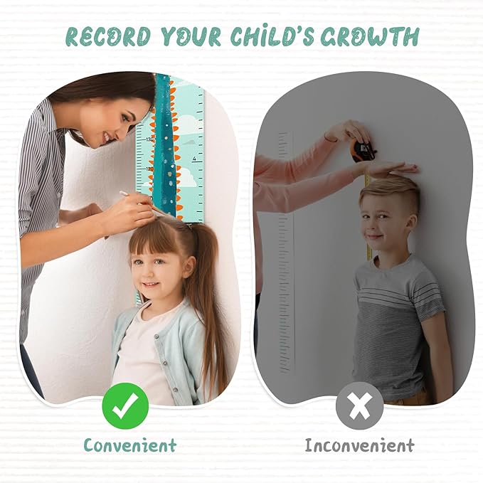 Personalized Name Growth Chart for Kids, Cute Dinosaur Baby Height Chart, Canvas Height Measuring Rulers for Boys Girls, Nursery Decor Baby Boy Girl Growth Ruler Measuring Board