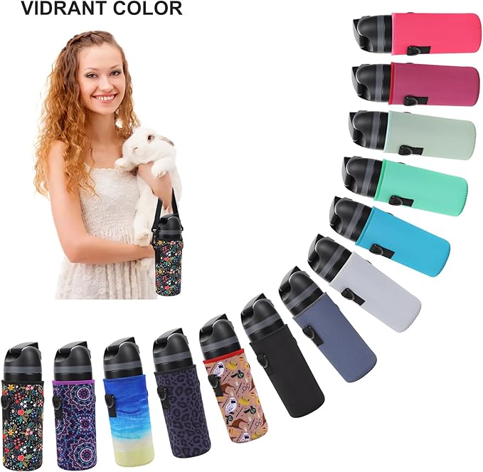 Neoprene Water Bottle Carrier Bag with Adjustable Shoulder Strap for Owala 24 OZ Tumbler, Insulated Water Bottle Cover for Owala FreeSip Insulated Water Bottle (Black, 24 OZ)