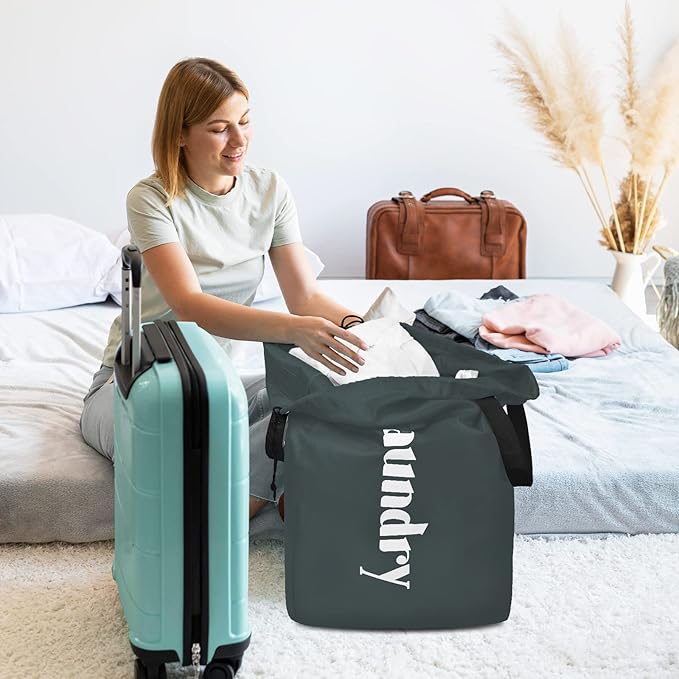 Sylfairy 2 Pack XL Laundry Bag with Strap,Heavy Duty Travel Laundry Bag,Rip-Stop Dirty Clothes Shoulder Bag with Drawstring,Easy Fit a Laundry Hamper or Basket Travel Essentials