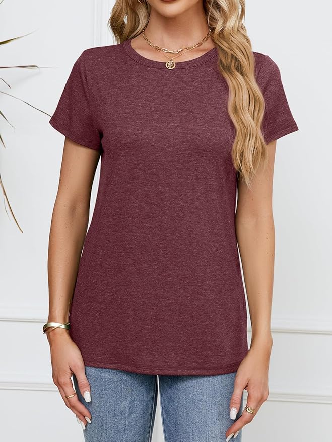Soft Short Sleeve Shirts for Women, Crew Neck T Shirts for Women Loose Fitting Lightweight Top Basic Tee Shirt