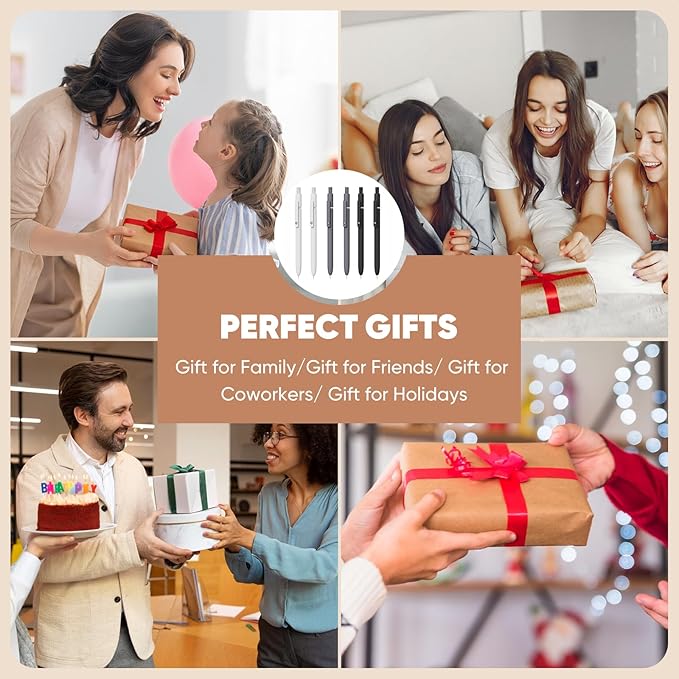 Easter Basket Stuffers for Men, College School Supplies, 0.5mm Black Ink Pens for Journaling, Cool Stuff Gifts for Dad Boyfriend, Birthday Gifts for Men, Valentines Stuff (6pcs Black Gray White)