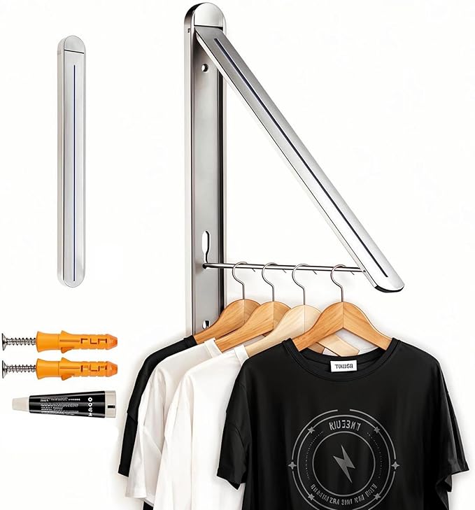 Wall Mounted Clothes Drying Rack - Foldable Indoor Laundry Rack,Space Saving Collapsible Clothes for Bathroom, Dorm, Apartment, RV, Laundry Room Organization.(Silver-Aluminum)