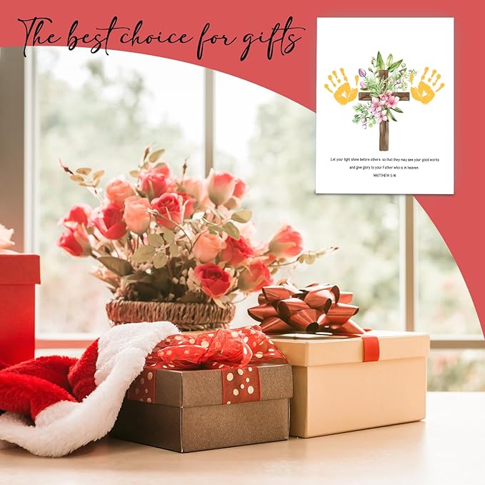 SHLINCO Handprint Keepsake DIY Kit, Baby's First Holiday Keepsake, Bible Verse, Family Footprint Art for Kids, 7.8x9.8 Inch Canvas, Suitable for Desktop Wall Ornaments