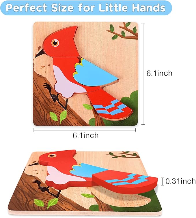 MAGIFIRE Wooden Puzzles for Toddlers 1-3 - 6-Pack Multicolor Animal & Car Puzzles - Toddler Montessori Style Toys