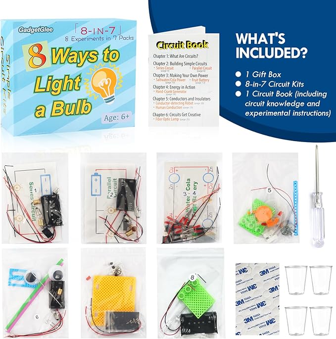 STEM Electric Circuit Kit for Kids Ages 8-12, Electrical Circuits Science Project Light Bulb Experiment, Educational STEAM Kits Electricity Toys Boys Girls Electronic Activities 6 7 8 9 10 12 Year Old