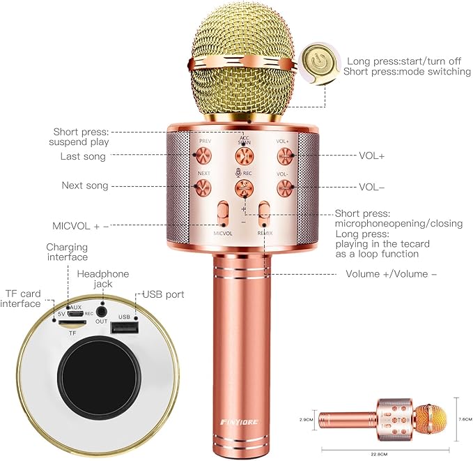 Microphone for Kids Voice Change Karaoke Microphone Kids Girl Gifts Handheld Wireless Bluetooth Microphone Home Party Favor Mic Microphones Kids Christmas Birthday Gifts