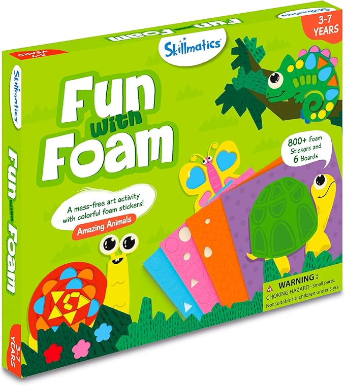 Skillmatics Foam Sticker Art Activity - Animals, Mess-Free Fun for Kids, 800+ 3D Foam Stickers, DIY Felt Craft Kits, Gifts for Boys & Girls Ages 3, 4, 5, 6, 7