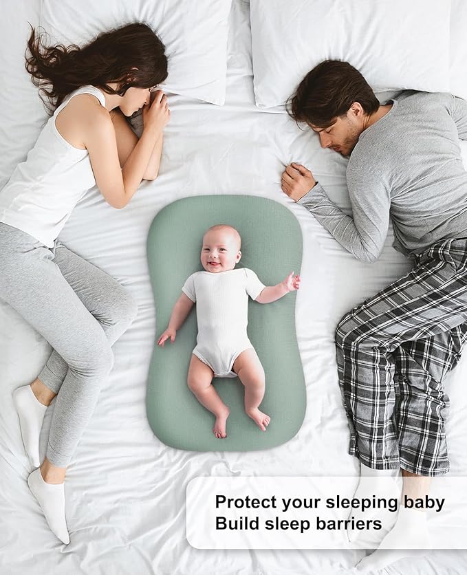 Muslin Baby Lounger Cover for Snuggle Me Organic Lounger/Baby Lounger/Organic Cotton Handmade Cover for Infant/Toddler Lounger/Nursing Pillow(Green, Wheat)