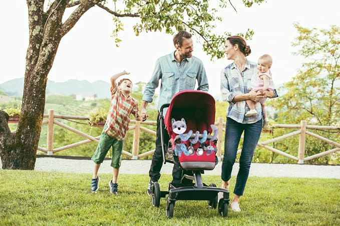 Car Seat Toys, Baby Plush Spiral Hanging Toys for Stroller Crib Bar Bassinet Car Seat Mobile with Musical Owl BB Squeaker Elephant- Gray Fox