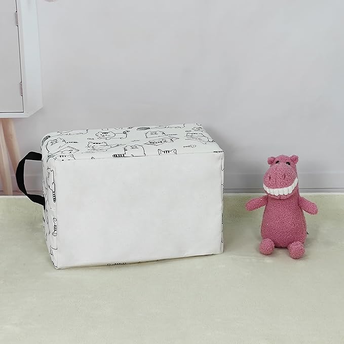 LANGYASHAN Rectangular Storage Bin Collapse Canvas Fabric Cartoon Storage Basket with Handles for Organizing Home Kitchen Boys and Girls Toys Office Closet Shelf Baskets (Rec Cat)