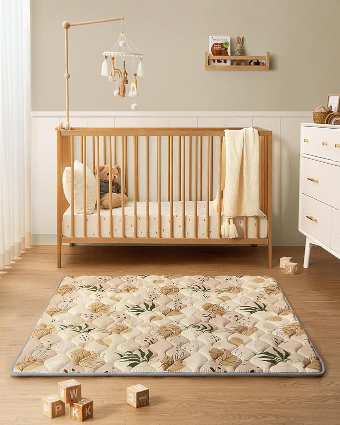 Blissful Diary Baby Play Mat, 47x47 Infant Play Mat for Playpen, Thicken Foam Cushioned Baby Mat for Floor, Non-Slip Kids Play Mat, Washable Baby Playmat for Babies,Toddlers, Earth Tones Design