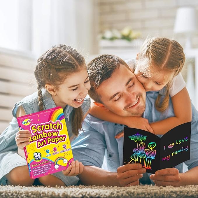 Rainbow Scratch Paper Art for Kids: 60PCS Magic Arts Crafts Gifts Toys for Girls Boys Ages 4 5 6 7 8 9 Games Activities for Birthday Family Fathers Day Christmas Stocking Stuffers Easter(Girls)