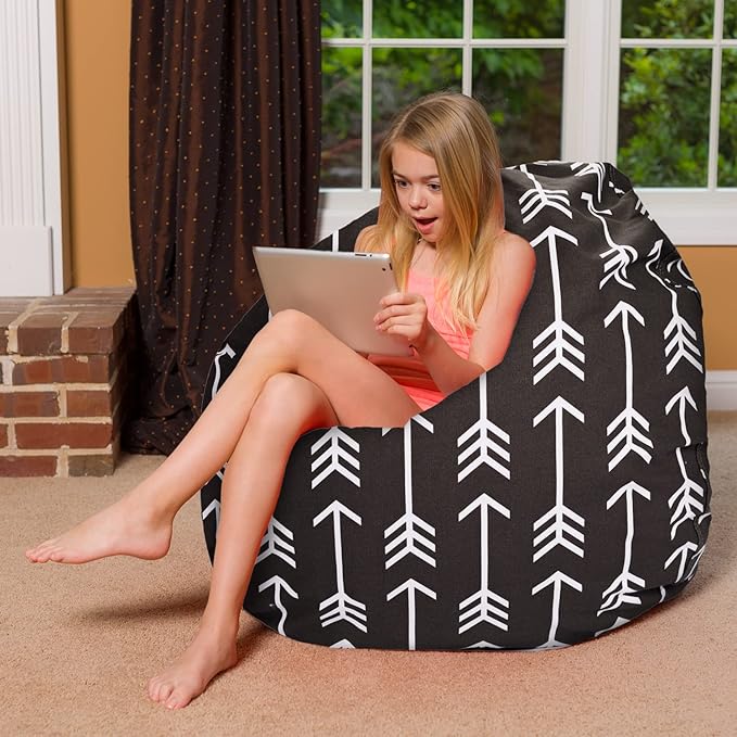 Posh Creations Bean Bag Chair for Kids, Teens, and Adults Includes Removable and Machine Washable Cover, Canvas White Arrows on Gray, 48in - X-Large