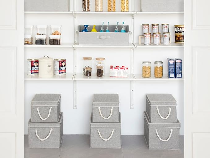 StorageWorks Storage Bins with Lids, Decorative Storage Boxes with Lid and Soft Rope Handles, Foldable Storage Baskets for Closet, Shelves, Stackable, Gray, Jumbo, 3-Pack