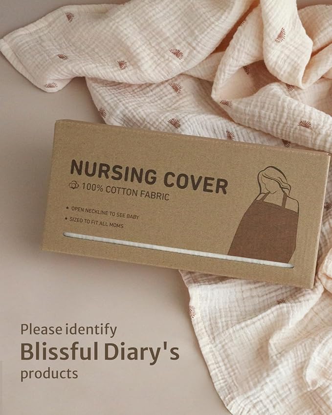 Blissful Diary Muslin Nursing Cover for Breastfeeding, Breathable Breastfeeding Cover up with Arch Neckline for Women, Nursing Apron (Rainbow)
