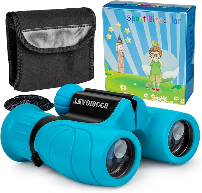 Binoculars for Kids 8x21, Gift for 3-12 Years Boys & Girls, Compact Kids Binoculars High-Resolution Shockproof Mini Binoculars for Bird Watching, Hiking, Camping, Travel Blue 302