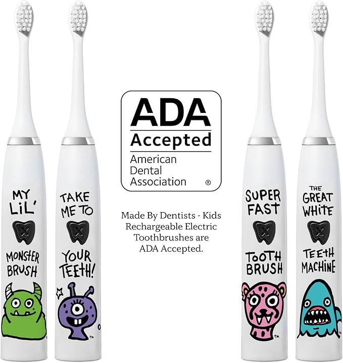 Kids Electric Toothbrush - Rechargeable Vibrating Toothbrush with Timer Includes 6 Replacement Heads, Gently Cleans Teeth, Girls & Boys, Kids & Toddlers Age 2+, Alien