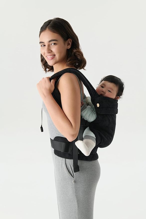 NEST BLANCHE Baby Carrier – Soft Cotton Linen Blend with Magnolia Jacquard Design, Adjustable and Ergonomic for Newborns and Toddlers (Ebony)