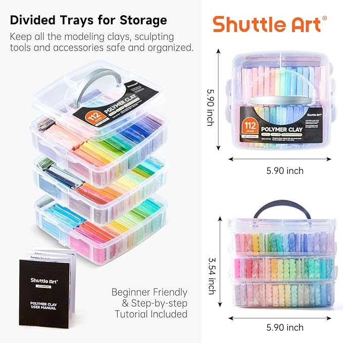 Shuttle Art 112 Colors Polymer Clay Kit with 20 Clay Tools, 16 Kinds of Accessories, Non-Toxic, Non-Sticky, Ideal DIY Art Craft Gift for Kids Adults