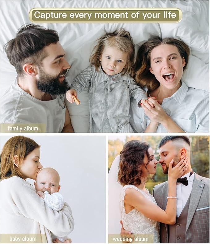 popotop Photo Album Self Adhesive with Picture Display Window,40 Pages DIY Scrapbooking Supplies Kit for 4x6 10x12 Picture,Linen Cover Memory Book for Baby Wedding, with Scraper and Metallic Pen