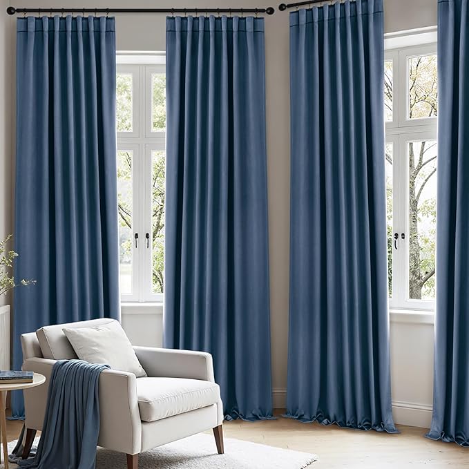 ANRODUO Back Tab Blackout Curtains for Bedroom Living Room, Rod Pocket Pinch Pleated Thermal Insulated Room Darkening Curtains 84 Inches Long 2 Panels, Stone Blue, 42 x 84 Inch