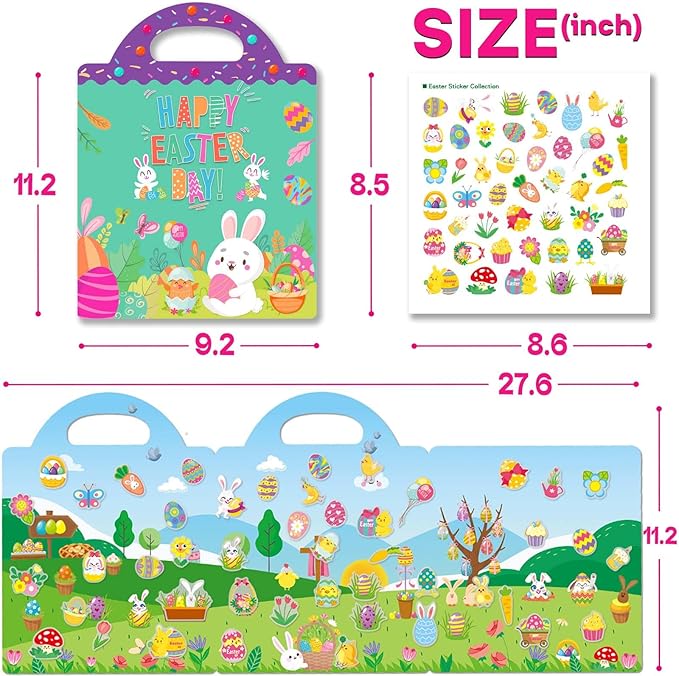 Easter Reusable Sticker Books for Toddlers 1-3, Easter Stickers for Kids, Sticker Book for Toddlers 2-4 Years, Easters Gifts Toys for Kids Girls Boys