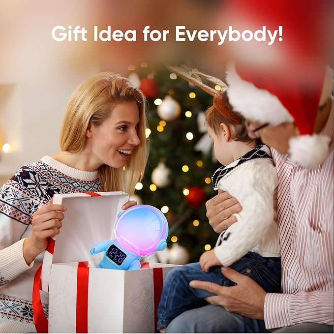 Astronaut Sunrise Alarm Clock for Kids, White Noise Sound Machine with 30 Soothing Sounds, 22 Dimmable Nightlights, Bluetooth Speaker, Dual Digital Alarm Clocks, Wake Up Light for Bedroom, Adults