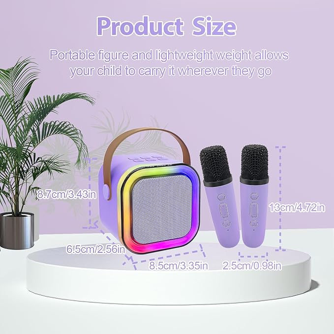 Mini Karaoke Machine for Kids, Birthday Easter Gifts Toys for Girls Boys Ages 3-12+, Portable Bluetooth Speaker with Upgraded 2 Wireless Microphones, Toddler Toys for Singing Home Party Family, Purple