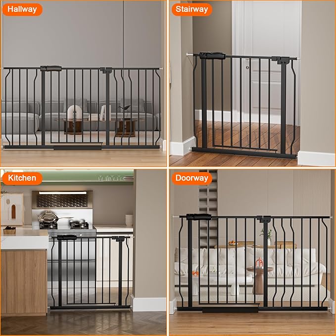 HOOEN 30" Tall Extra Wide Baby Gate for Doorways Stairs 53 to 57.5 Inch Large Long Wide Pressure Mounted Pet Dog Gate Walk Through Child Safety Gate with Extension Kit