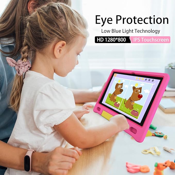 Kids Tablet, 10.1 Inch Tablet for Kids, Android 14, 64GB, Octa-Core CPU, WiFi, Big Battery, Kids Conten, Parental Control, HD Display Children Age 3-12, Bluetooth, Pink Shockproof Case