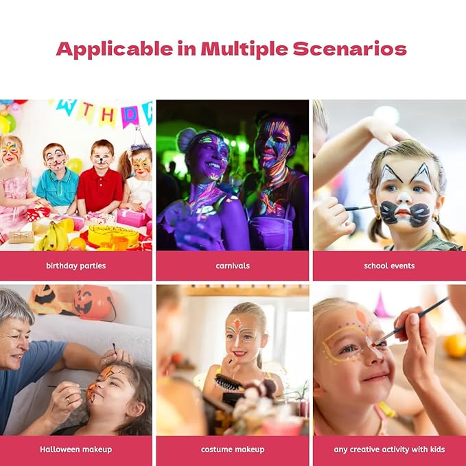 Professional Face Painting Kit for Kids Adults-12*10g Non Toxic Water Activated Face Paint Kit With Brushes,Stencils,Gem Stickers;Halloween,Carnival;Water Based Facepaint Makeup Kit for Kids Party