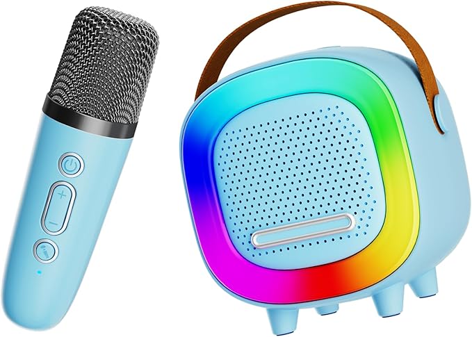 Mini Karaoke Machine Speaker for Kids Adults, Portable Bluetooth with 1 Wireless Microphones, Children's Day Birthday Gift Ideas for Toys for Teens Boys and Girls Aged 4, 5, 6, 7, 8, 9, 10, 11, 12+
