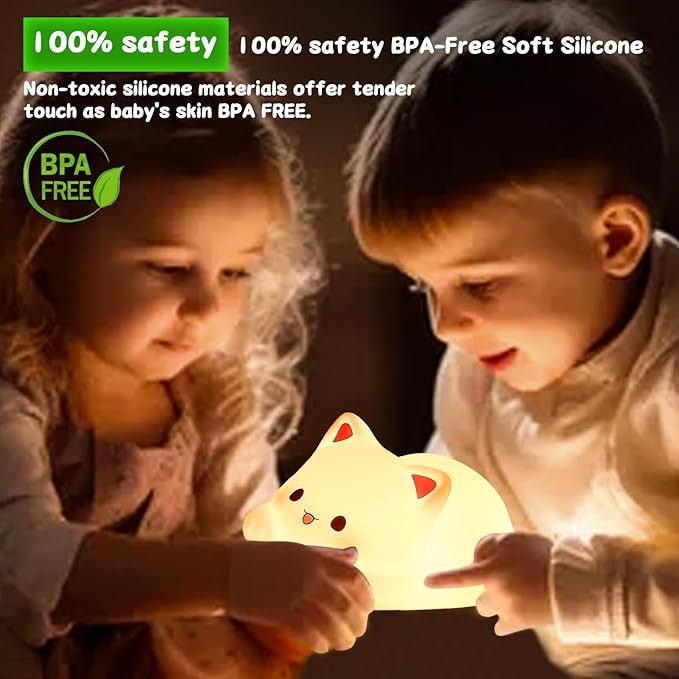 LOVERUIS Cute Night Light for Kids Cat Night-Light Baby Girl Squishy NightLight 1/3 Hour Timer Kitty Light Baby Dimmable Nursery Lamp Colorful Nightlight Gift for Kid Toddler Kawaii Bedroom (Kiki)