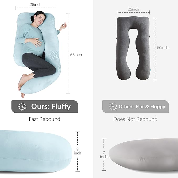 MOON PARK Pregnancy Pillows for Sleeping - U Shaped Full Body Maternity Pillow with Removable Cover - Support for Back, Legs, Belly, HIPS - 65 Inch - Aquamarine