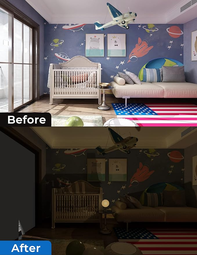 Sumobaby Blackout Curtains for Bedroom 75"x57" Portable No Drill Blinds for Windows with Heat-Resistant Magic Tapes,100% Black Out Window Cover Easy to Cut Fit for Home Cinema,Dorm Room,Nursery(White)