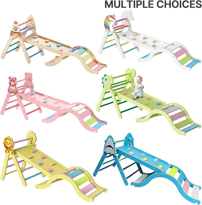 Pikler Triangle Set, Climbing Toys for Toddlers 1-3 Inside with Cushion,9 in 1 Toddler Climbing Toys Indoor, Montessori Foldable Wooden Pikler Triangle Set for Kids 1-3,Gift for Boys and Girls