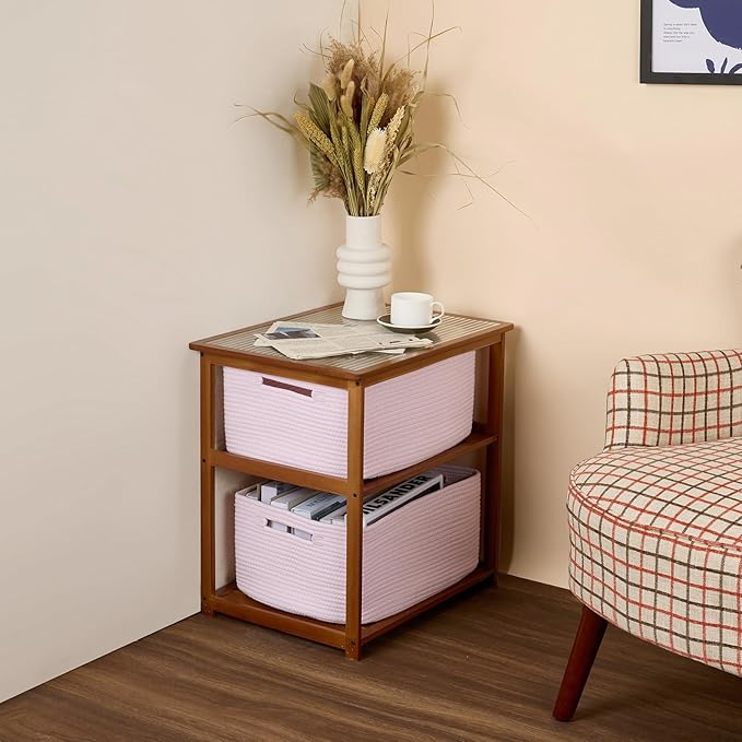 Large Storage Baskets for Shelves, Closet Organizers Bins for Clothes Blanket Towels, Baby Nursery, Toy Baskets Box, Woven Rope Baskets, 17 x 13 x 7.5”, 3 Packs Light Pink