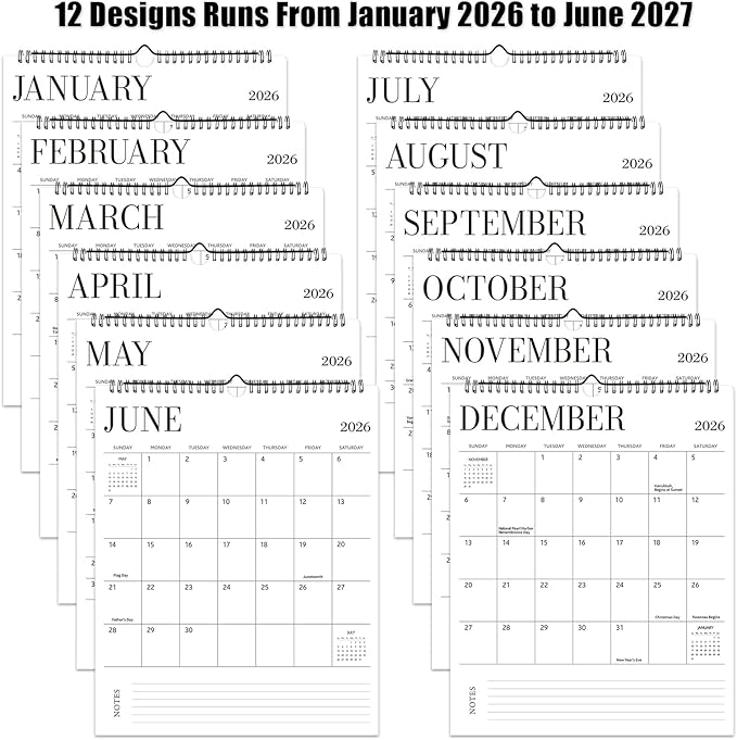 Wall Calendar 2026-2027, 18 Month Calendar from January 2026 to June 2027 14.5" x 11.8" Large Desk Calendar with Twin-Wire Binding for Home Office Planning Personal Organisers, Blank Style