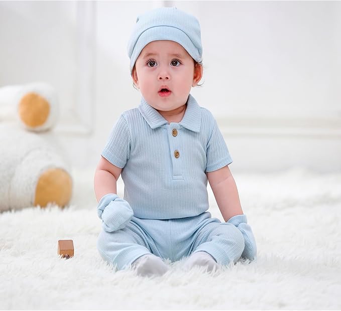 Newborn Baby Boy Girl Caps Mittens Socks Set Cotton Baby Essentials Accessories (Hats+Gloves+Socks)