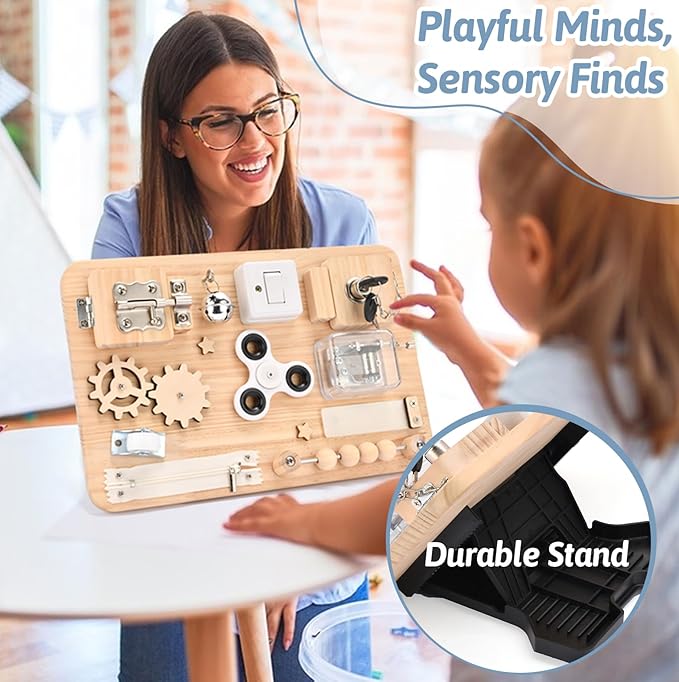 Potatomato Montessori Wooden Busy Board-Sensory Toys for Toddlers Fine Motor Skills-Activity Board for Kids-Educational Fidget Travel Toy for Baby Boy&Girl-Birthday Gifts for 1 2 3 4 + Years Old