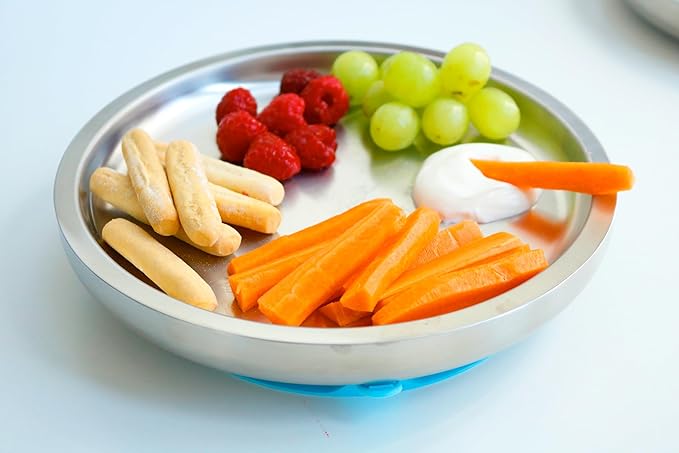 Avanchy Open Baby Plates with Suction – Stainless Steel Divided Plates for Toddlers, BPA-Free, Dishwasher Safe, Unbreakable, Non-Toxic, 100% Silicone Suction – Magenta