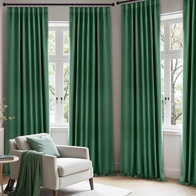 ANRODUO Back Tab Blackout Curtains for Bedroom Living Room, Rod Pocket Pinch Pleated Thermal Insulated Room Darkening Curtains 54 Inches Long 2 Panels, Hunter Green, 42 x 54 Inch